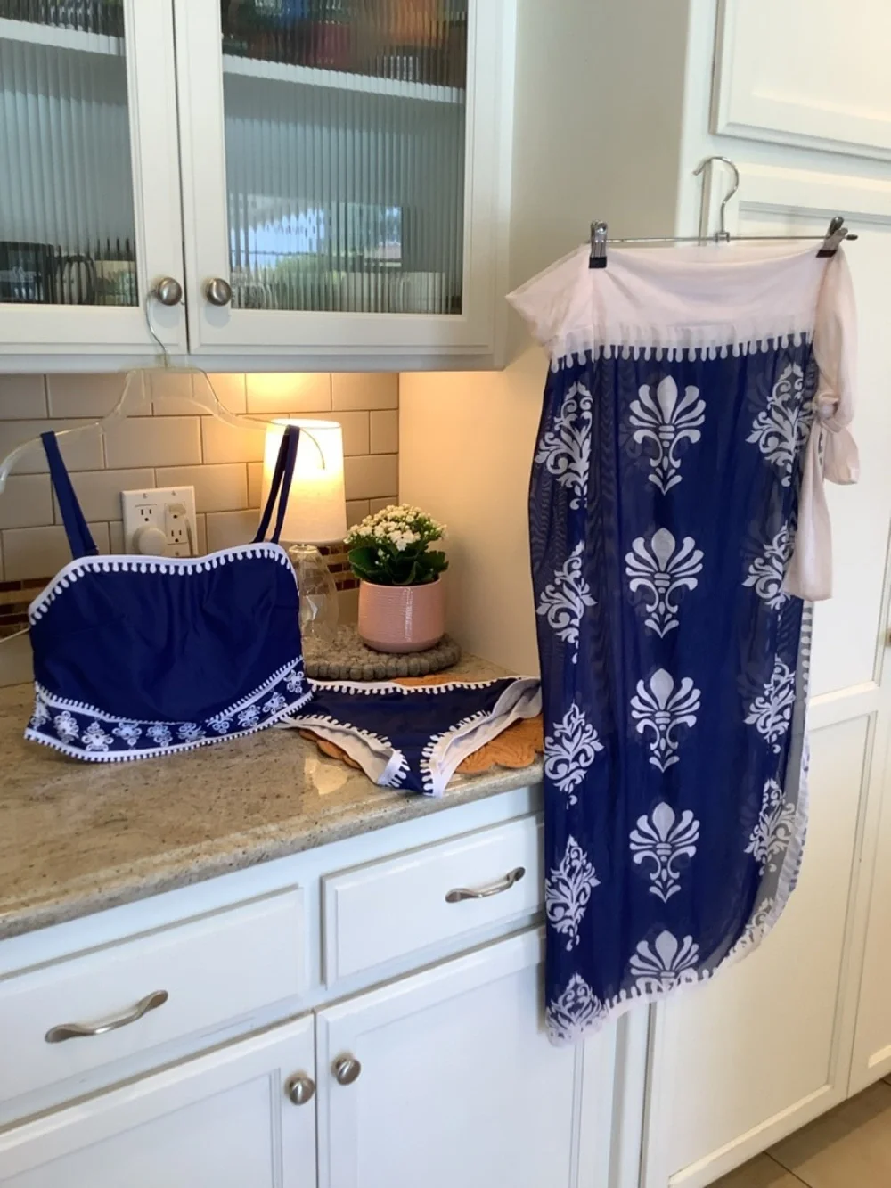 Blue & White Bikini Swim Set and Matching Sarong Cover-Up Two Piece
